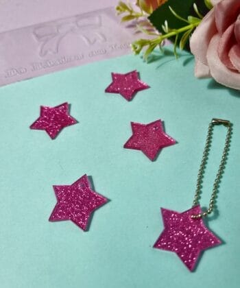 Pingente Acrílico Estrela Rosa Glitter- 5un