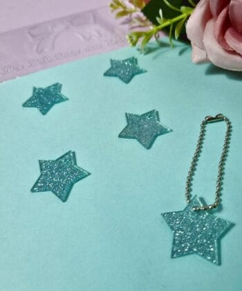 Pingente Acrílico Estrela Verde Água Glitter- 5un