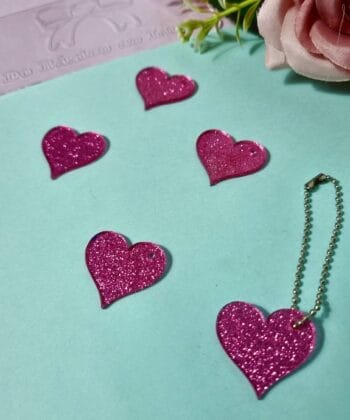 Pingente Acrílico Coração Rosa Glitter- 5un