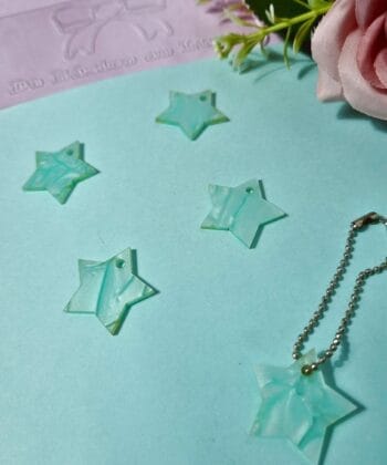 Pingente Acrílico Estrela Verde Água- 5un