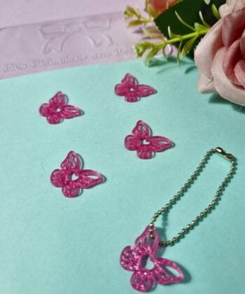 Pingente Acrílico Borboleta Vazada Rosa Glitter P- 5un