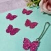 Pingente Acrílico Borboleta Rosa Glitter- 5un
