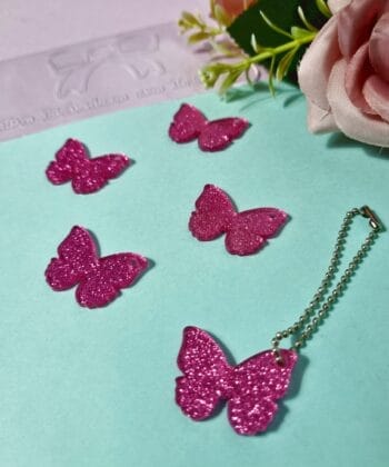Pingente Acrílico Borboleta Rosa Glitter- 5un