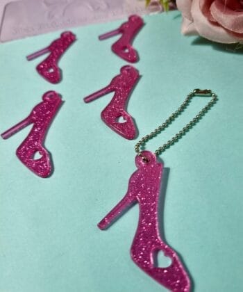 Pingente Acrílico Salto Rosa Glitter- 5un