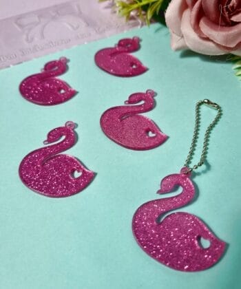 Pingente Acrílico Cisne Rosa Glitter- 5un