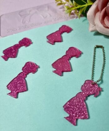 Pingente Acrílico Menina Rosa Glitter- 5un