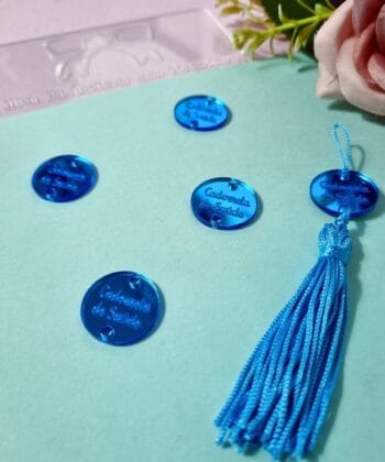 Passante para Tassel Acrílico Caderneta de Saúde Azul Espelhado- 5un