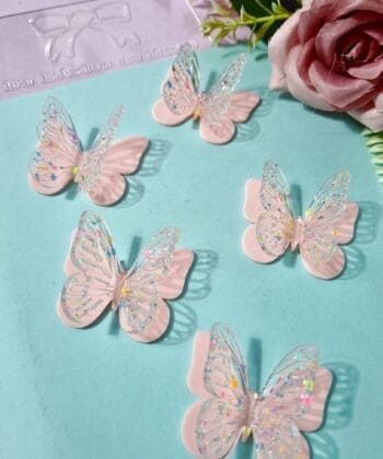 Aplique Borboleta 3D Acrílico Rosa Claro