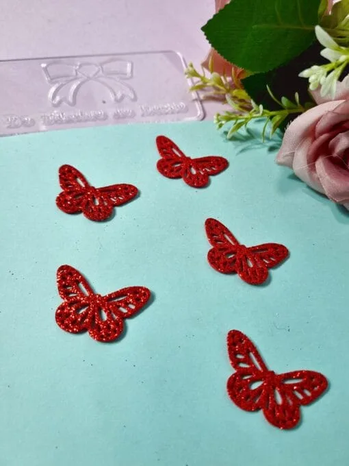 Borboleta Vazada EVA Vermelho Glitter A